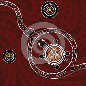 Aboriginal dot art painting with turtle.