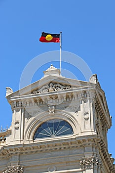 The Aboriginal flag being flown atop a town hall