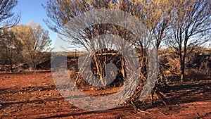 Aboriginal hut Australian Aboriginals temporary shelter in central Australia