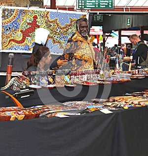 Aboriginal people sell native arts, Queen Victoria Market in Melbourne,Australia