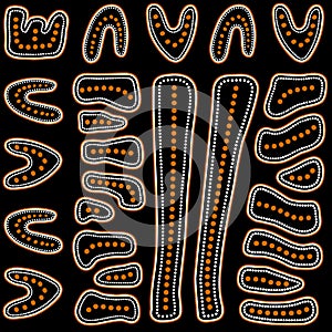 Aboriginal seamless  pattern including ethnic Australian motive with boomerang and other dotted typical elements