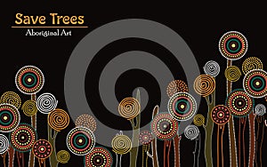 Aboriginal tree, Aboriginal art vector painting with tree, Save tree landscape banner background.
