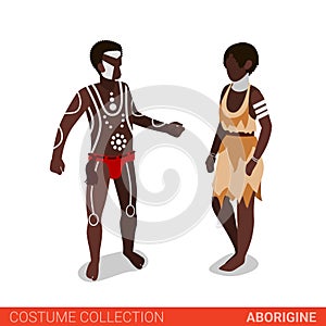 Aborigine couple flat 3d isometric costume collection