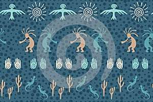 Aborigine, design with trickster god, swirl icons on human palm, sun, eagle. photo