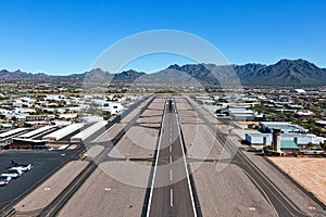 Above Airport Runway with mountain views