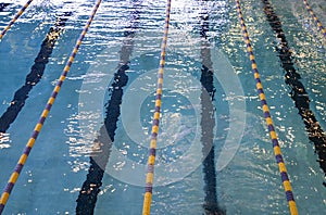 Above angle view of a competition pool with no one swimming in it