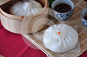Above of Chinese Pork Bun with Tea Cup
