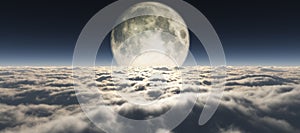 Above clouds full moon illustration