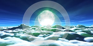 Above clouds full moon illustration