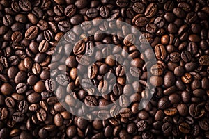 From above coffee beans textured background