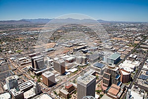 Above Downtown Phoenix, Arizona looking southwest