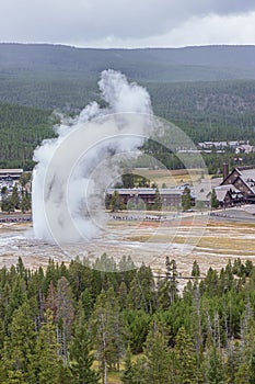 Above the eruption of Old Faithful