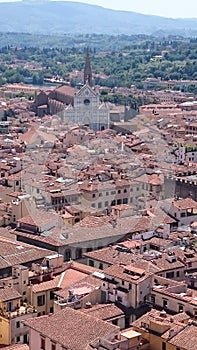 Above Florence roof tops, Italy, Basilica di Santa Croce