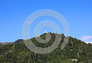 above the hill is the church of San Pietro in the region called