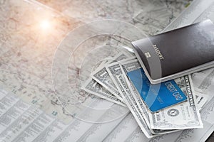 Above International travel concept. Passport, money, credit card