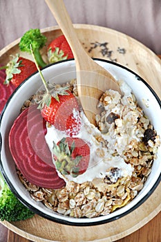 Above of Muesli Bowl with Wooden Spoon