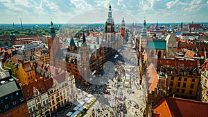 Above panoramic view of the old town of Gdansk, Poland