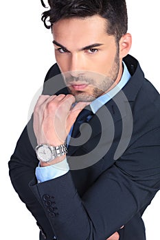 Above picture of a serious pensive business man