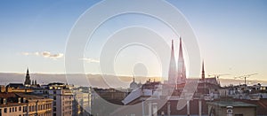 Above the roofs of Vienna - with the Votive church at sunset