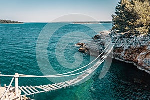 Above the rope bridge over a cliff in Punta Christo, Pula, Croatia - Europe. Travel photography, perfect for magazines and travel photo