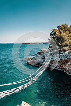 Above the rope bridge over a cliff in Punta Christo, Pula, Croatia - Europe. Travel photography, perfect for magazines and travel
