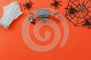 Above view of accessory decoration Happy Halloween festival background