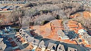 Above view of American townhouses in a suburban area of South Carolina