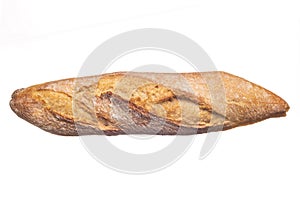 Above view of baguette isolated on white background