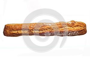 Above view of baguette isolated on white background