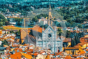 Above view of Basilica of Santa Croce Basilica di Santa Croce di Firenze on  Holy Cross Square Piazza di Santa Croce in