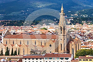 Above view Basilica Santa Croce in Florence city