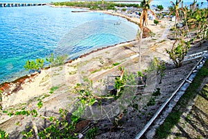 Above view of beautiful Florida Keys beach after being destroyed by Hurricane Irma