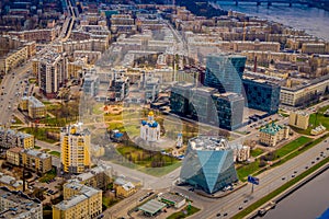 Above view of buildings close to blakck buildings located in Saint Petersburg during a summer day, buildings and photo