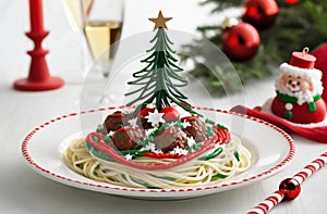 Above View Of A Christmas Dinner With Spagetti At 28-11-2024