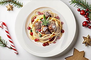 Above View Of A Christmas Dinner With Spagetti At 28-11-2024