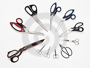 above view of circle from various shears on white