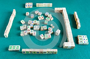 Above view of gameboard of mahjong game