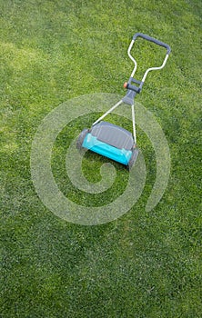 Above view of hand held lawn mower lawnmower