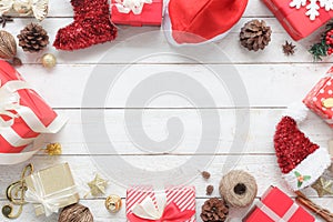 Above view of image item Merry Christmas & Happy New Year decor festival background concept.