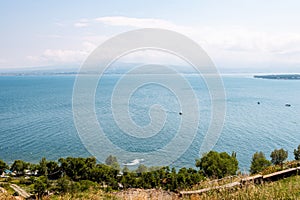 above view of Lake Sevan from Sevanavank, Armenia