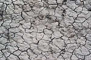 Above view of land during drought. Abstract surface in cracked ground, dry soil. Ecology concept.