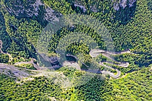 Above view of mountain winding road