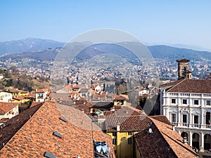 above view of the north of Bergamo city with hills photo