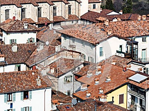 above view of old urban houses in Bergamo town