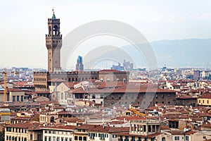 Above view of Palazzo Vecchio in Florence city