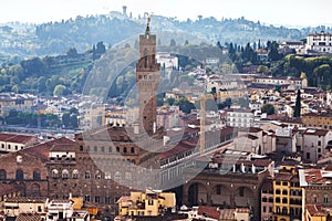 Above view of Palazzo Vecchio in Florence city