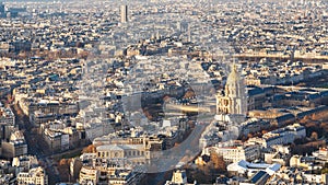 Above view of Paris city with palace Les Invalides