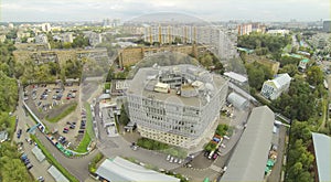Above view of pentagon shaped building. View from photo