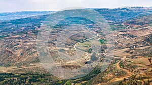 Above view Promised Land from Mount Nebo in winter