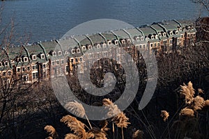 Above View of a Row of Similar Townhouses in Weehawken New Jersey along the Hudson River